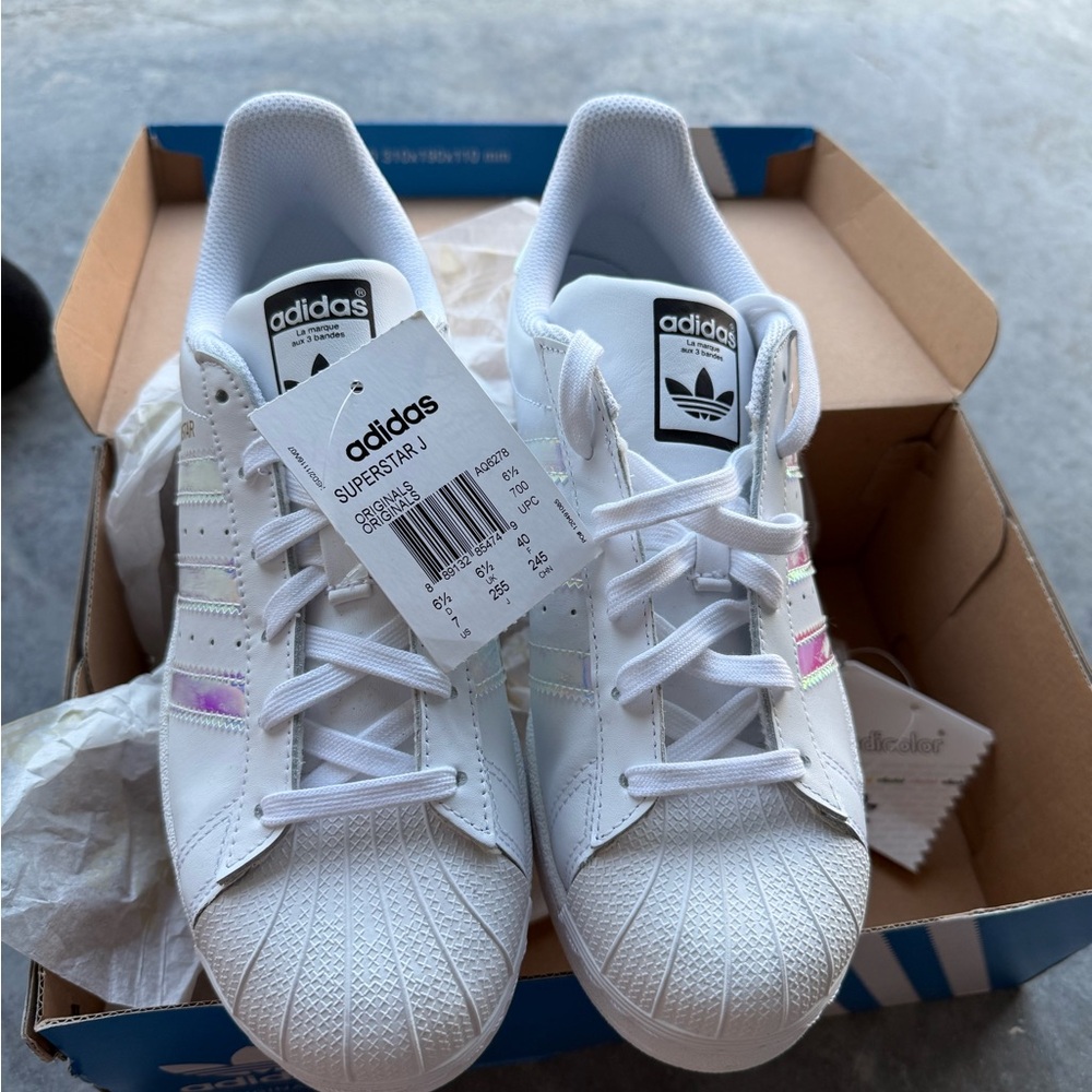 Adidas Kids Superstar White and Pink Sneakers